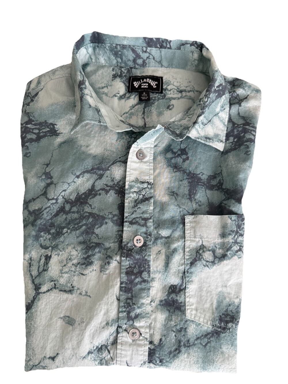 Billabong Men’s Marbled Tie-Dye Short Sleeve Button Up Top Organic Cotton Small